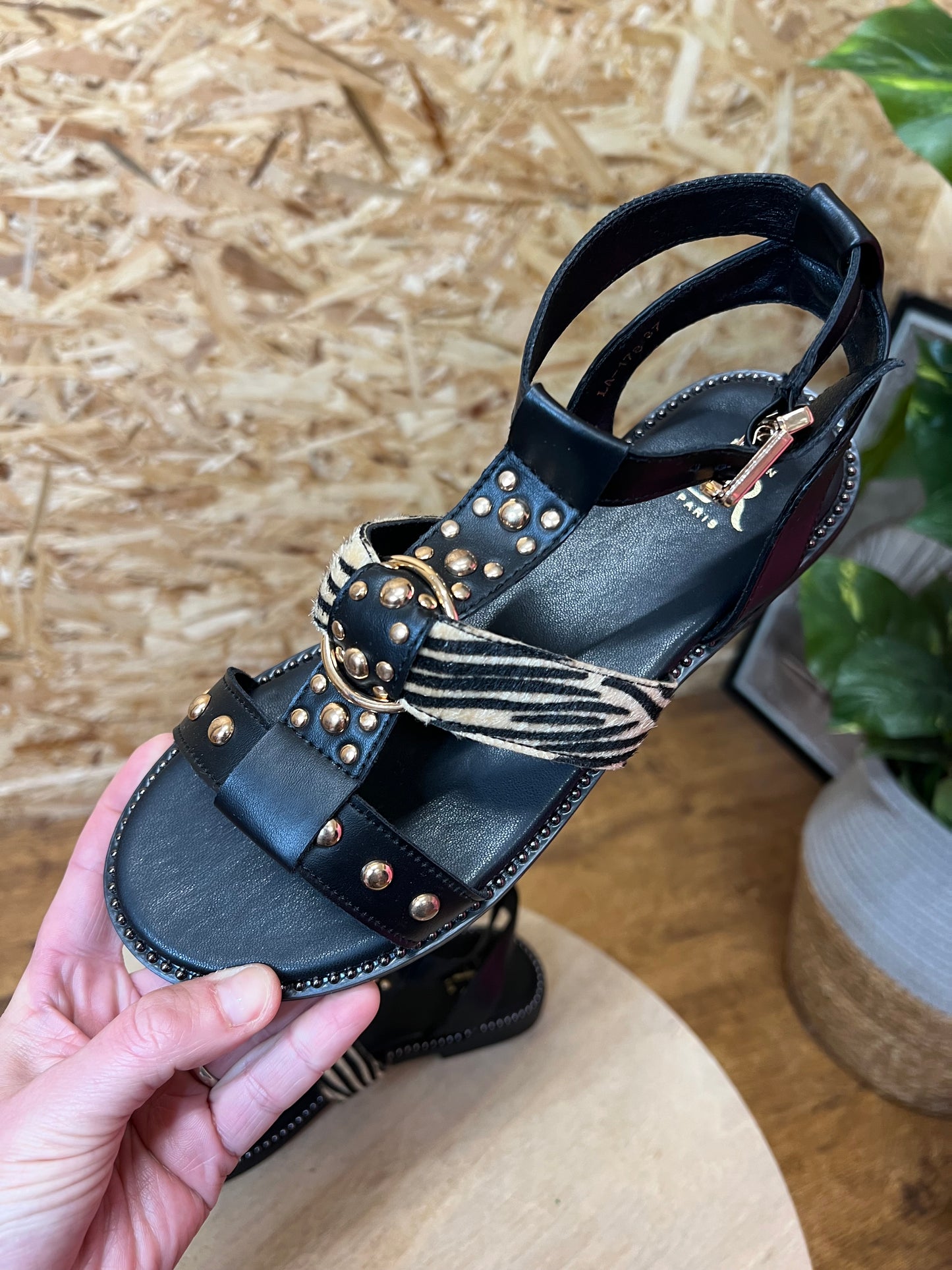 Zebra Gold Stud Sandals