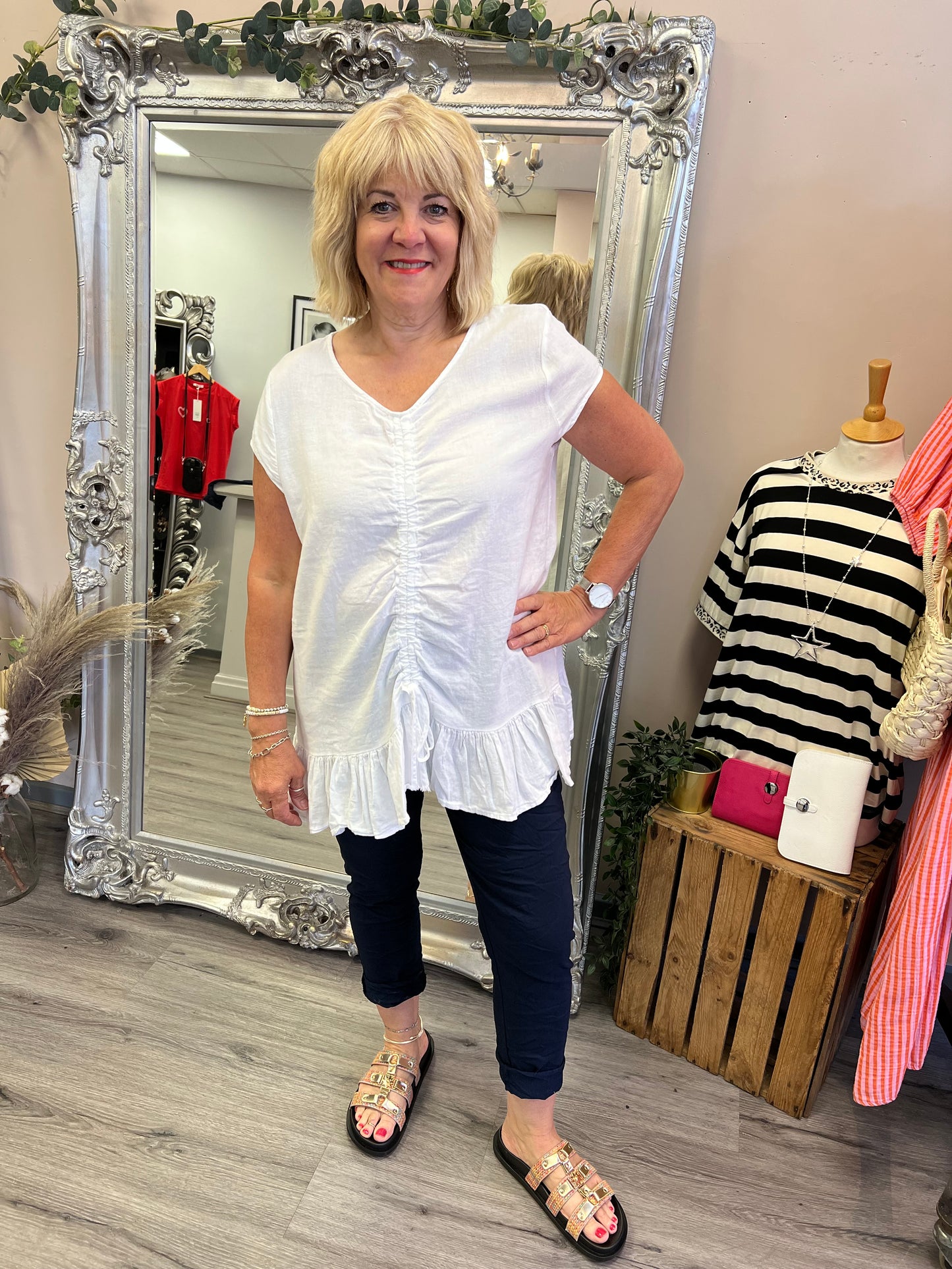 Ruched Front Linen Mix Top