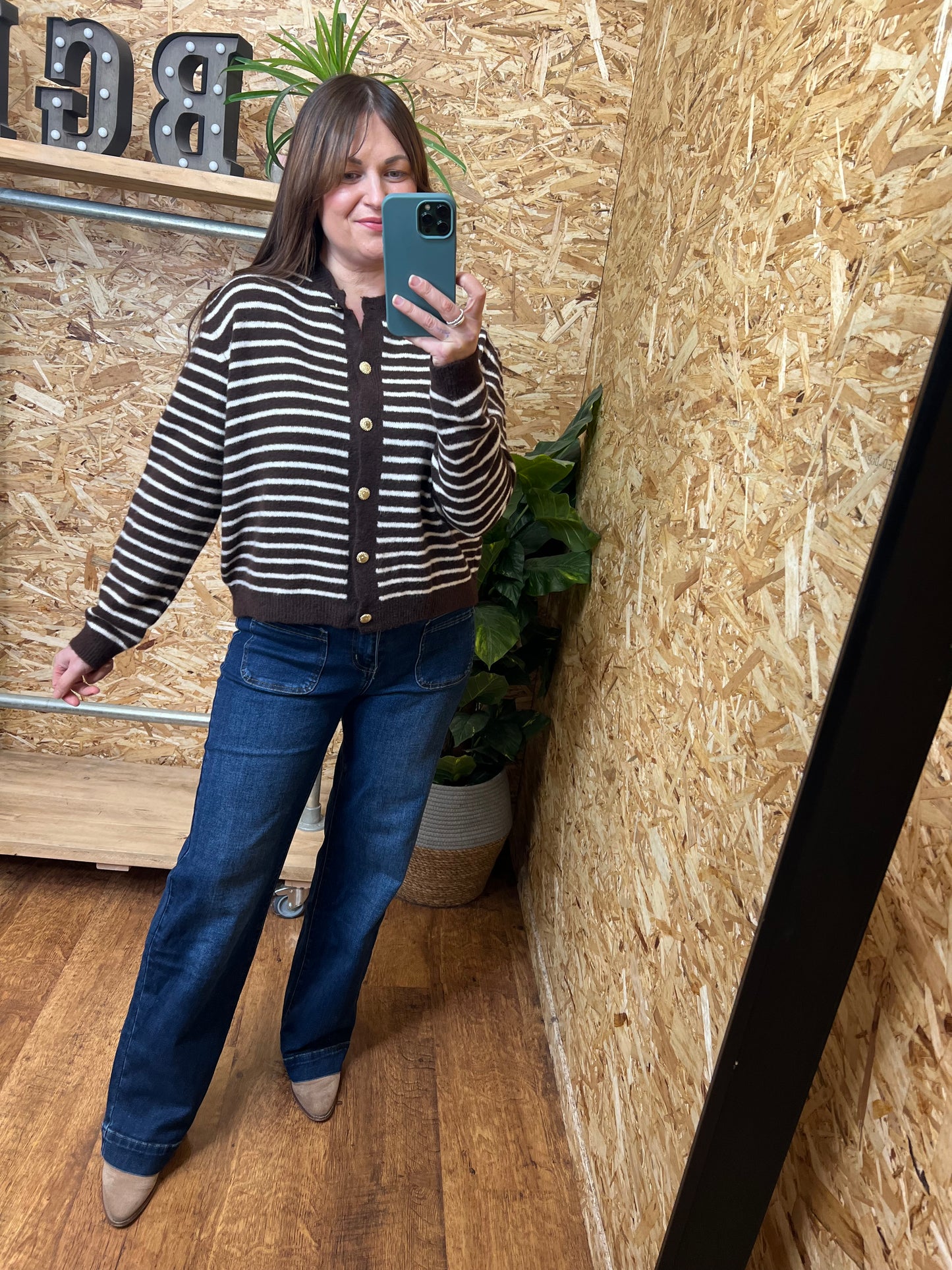 Stripe Gold Button Cardigan