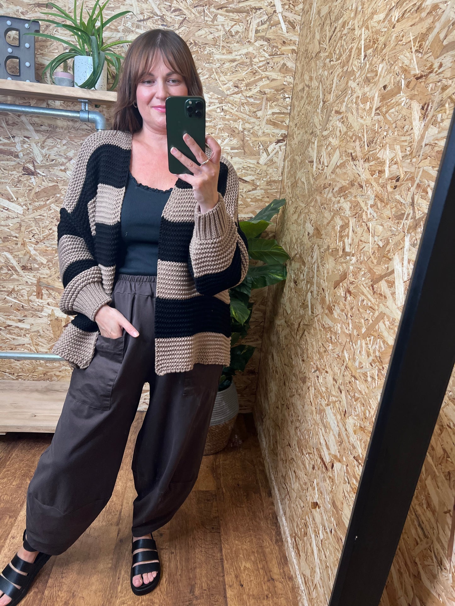 Chunky Stripe Cardigan -Mocha/Black