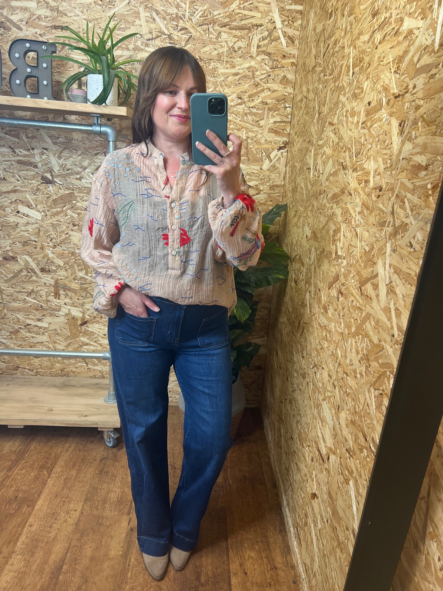Coral Embroidered Shirt