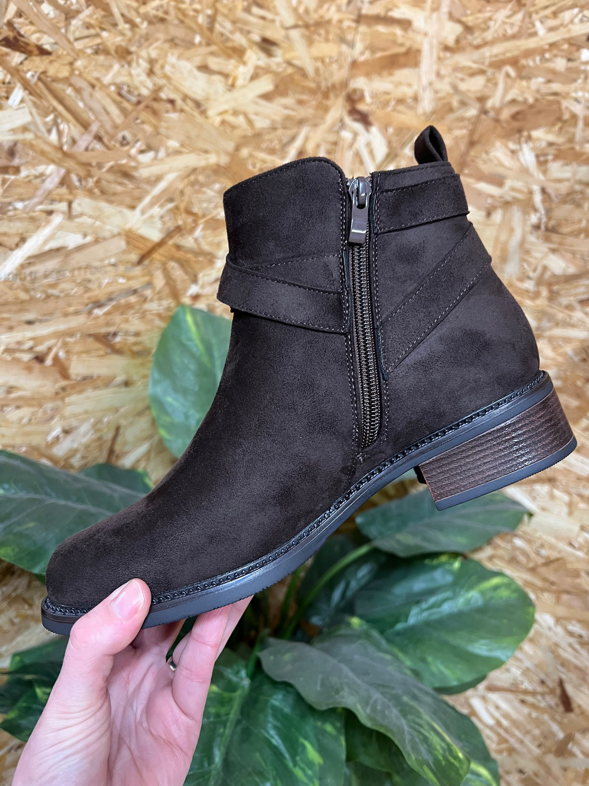 Faux Suede Ankle Boot Brown