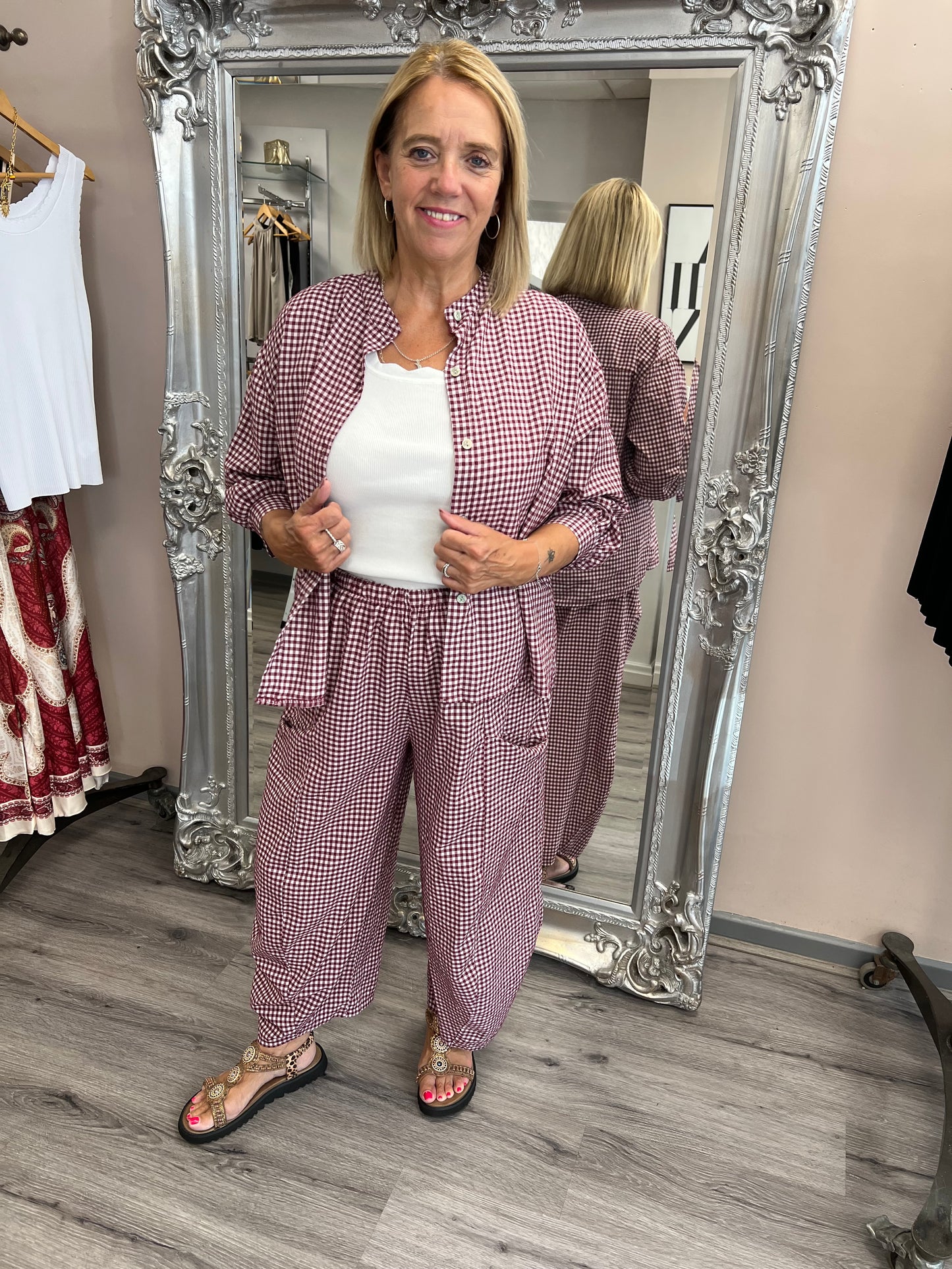 Gingham Barrel Leg Trousers