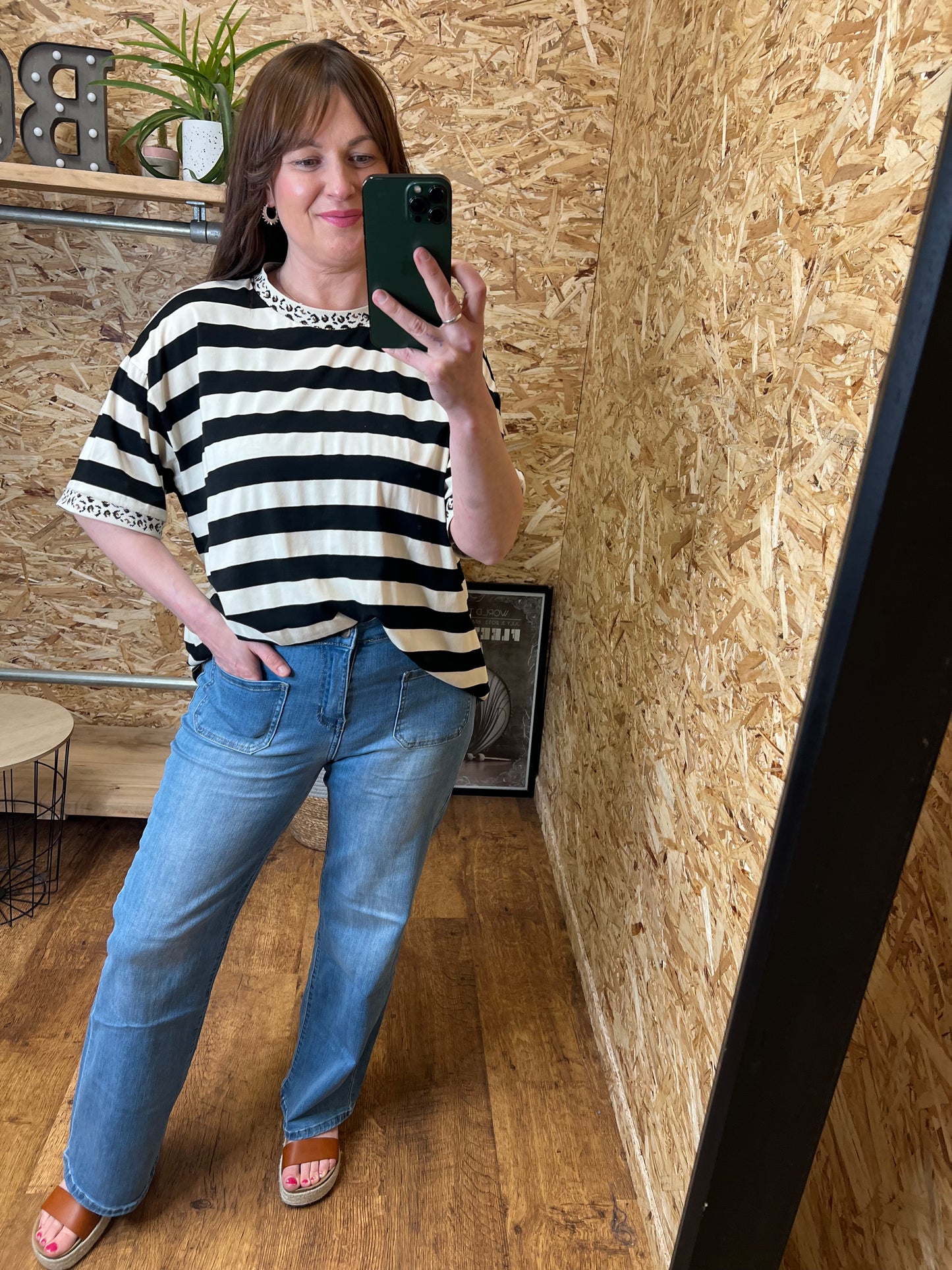 Leopard Trim Stripe Top