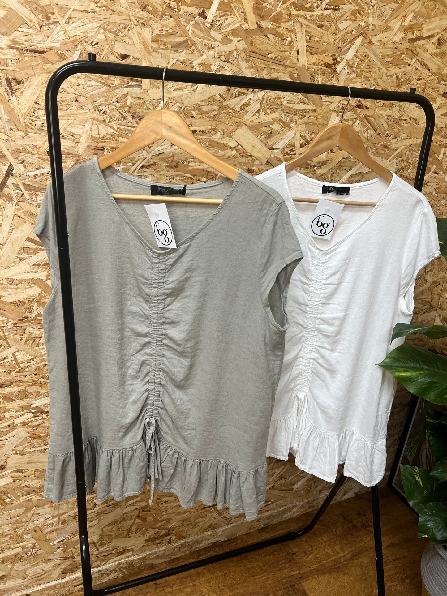 Ruched Front Linen Mix Top