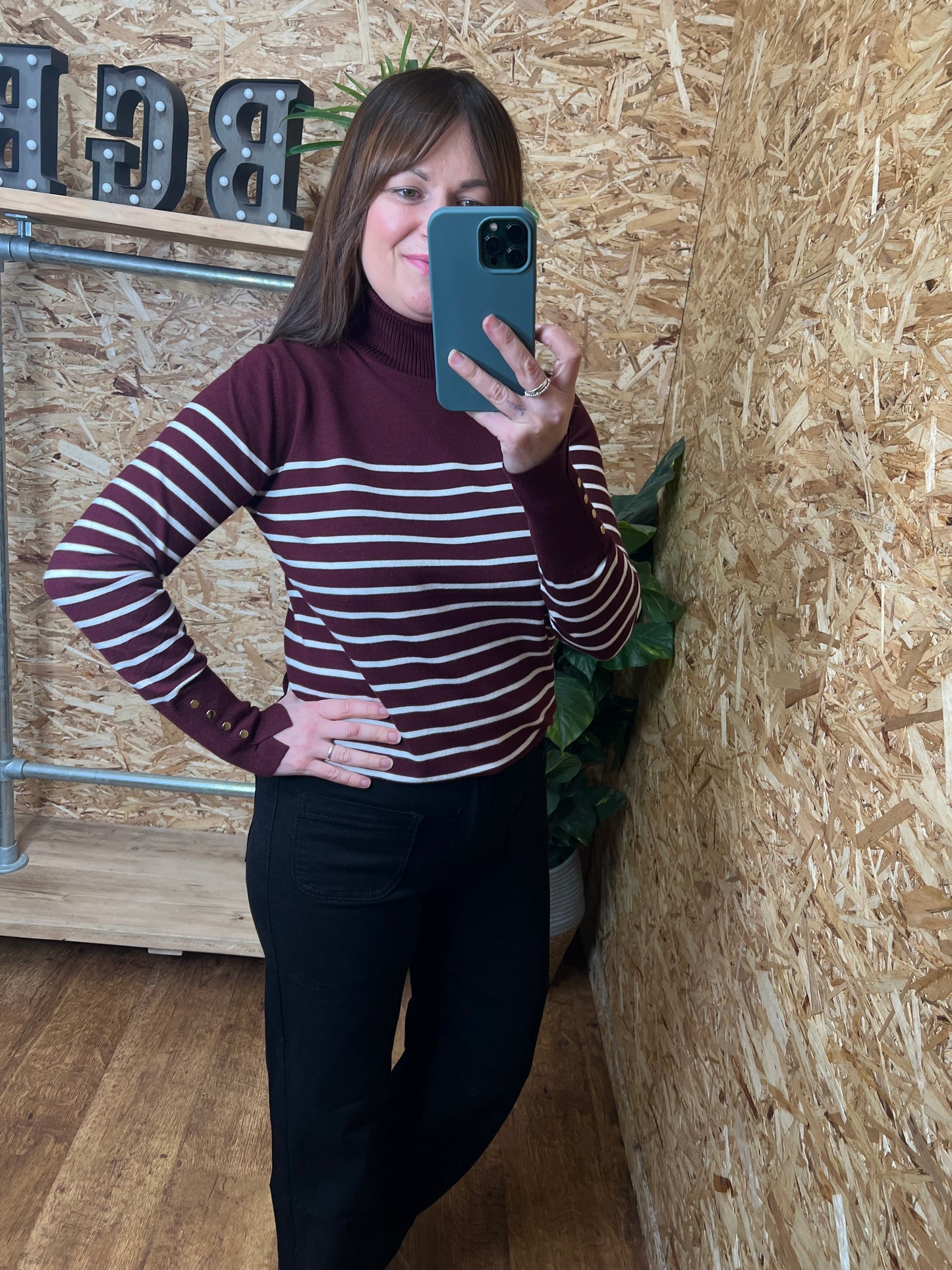 Stripe Gold Button Cuff Knit