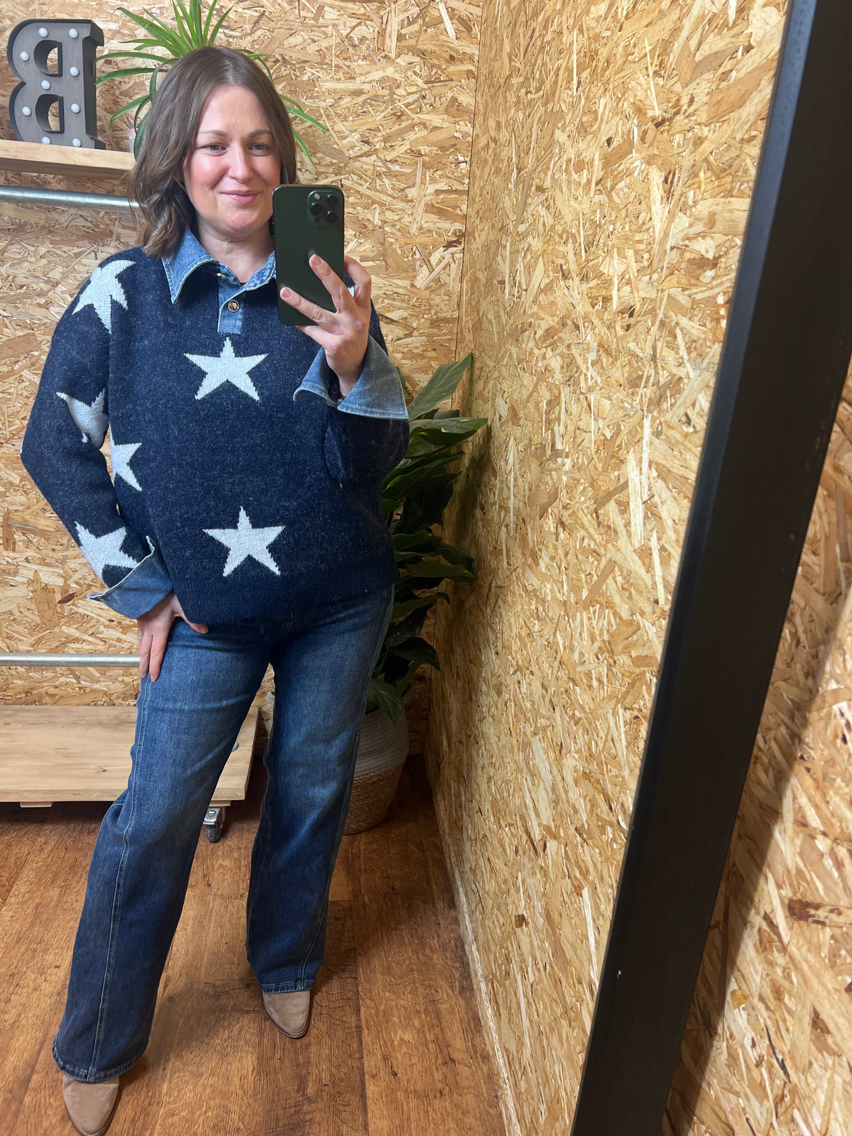 Denim Collar Star Sweatshirt