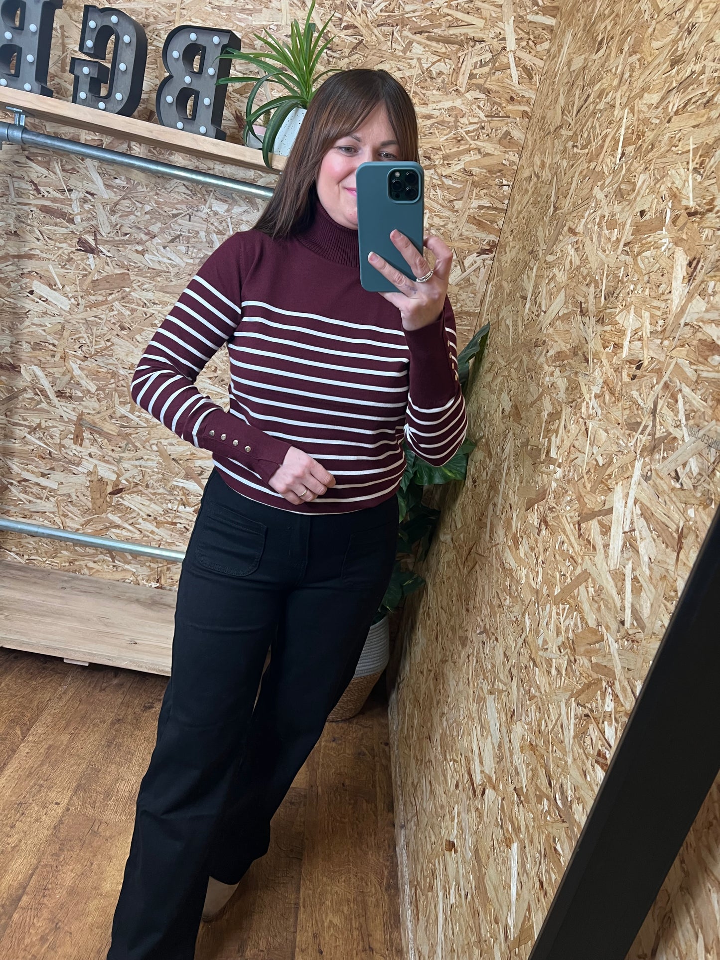 Stripe Gold Button Cuff Knit