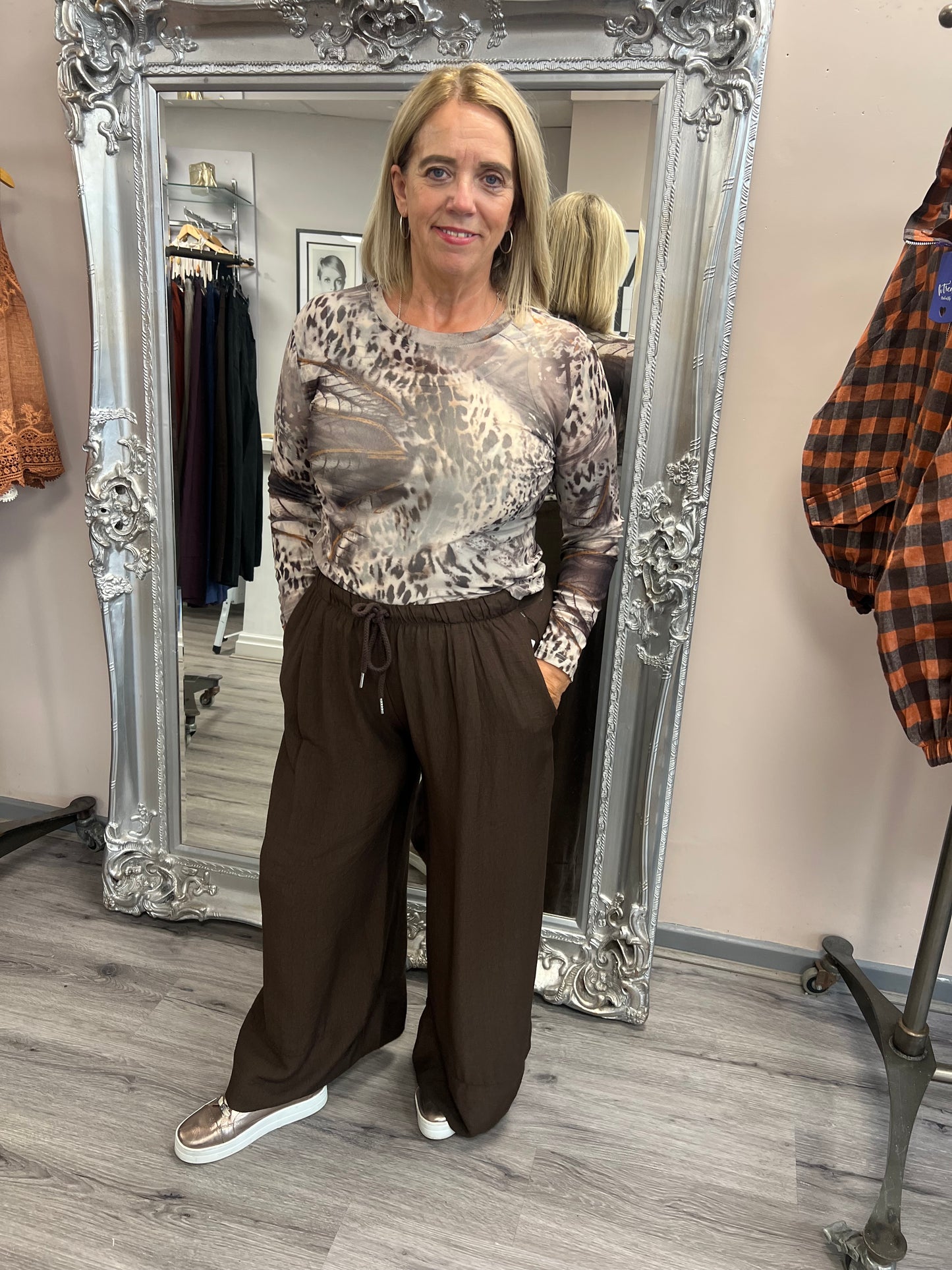 Abstract Animal Print Mesh Top