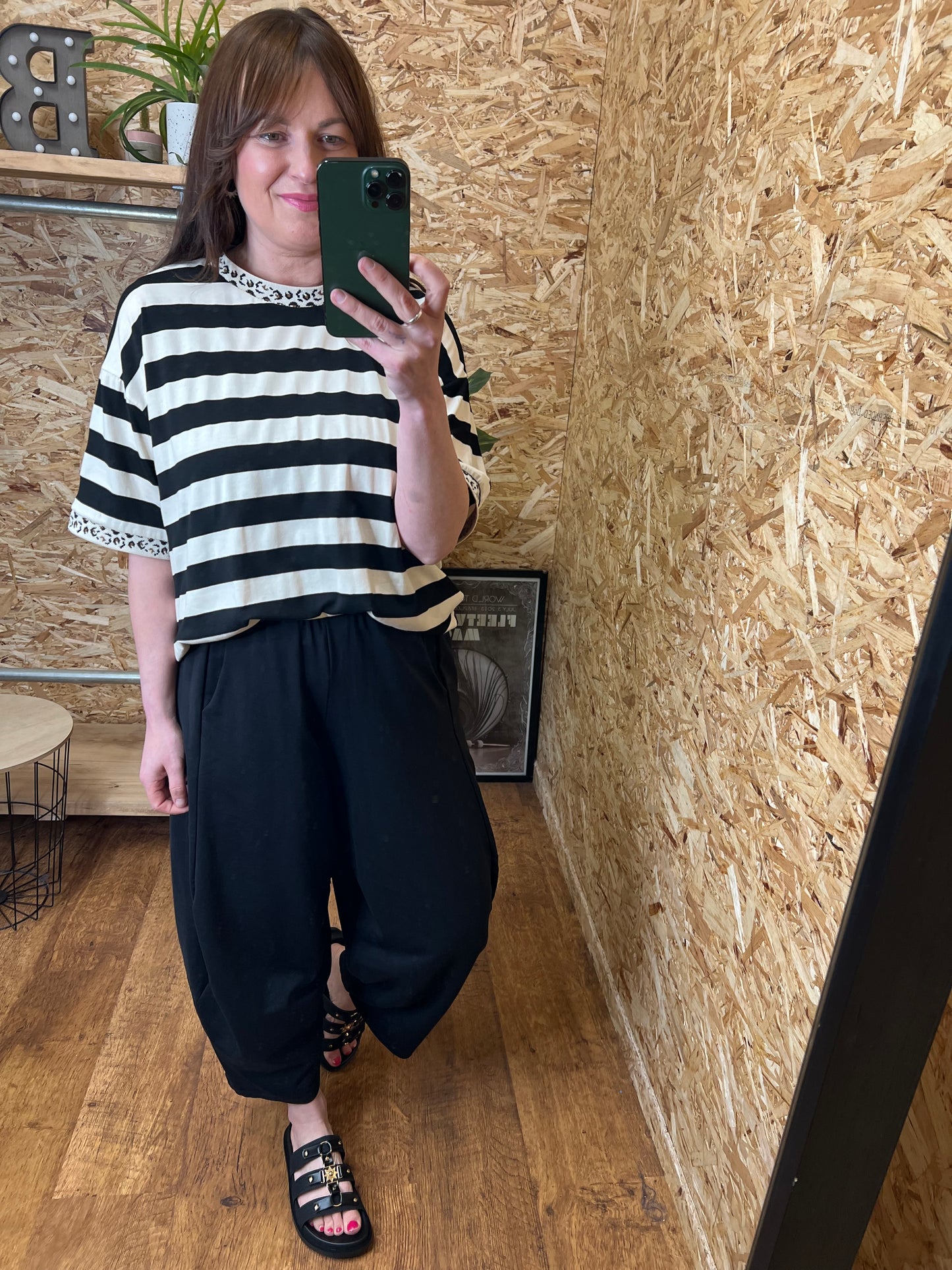 Leopard Trim Stripe Top