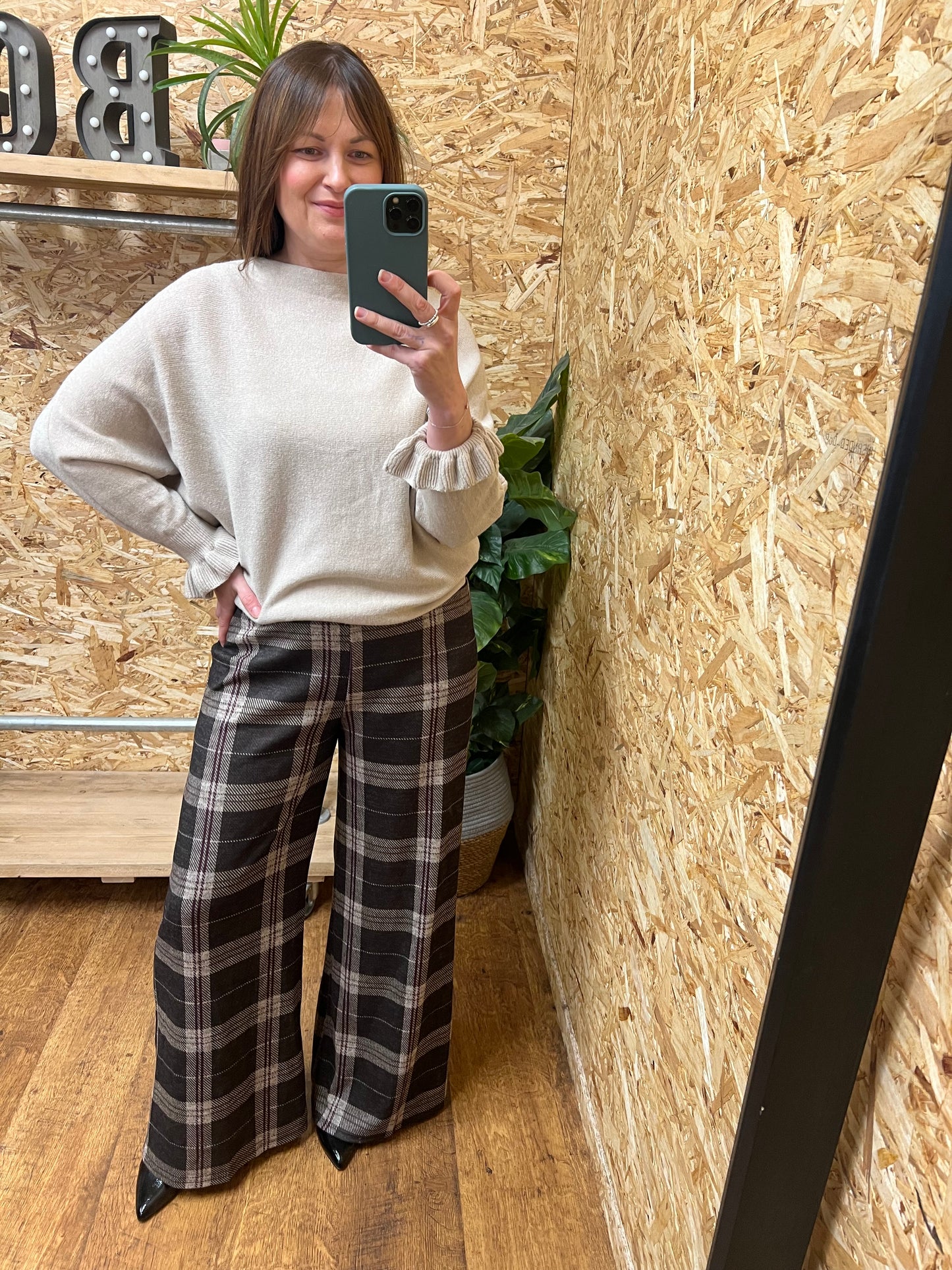 Checked Wide Leg Trousers