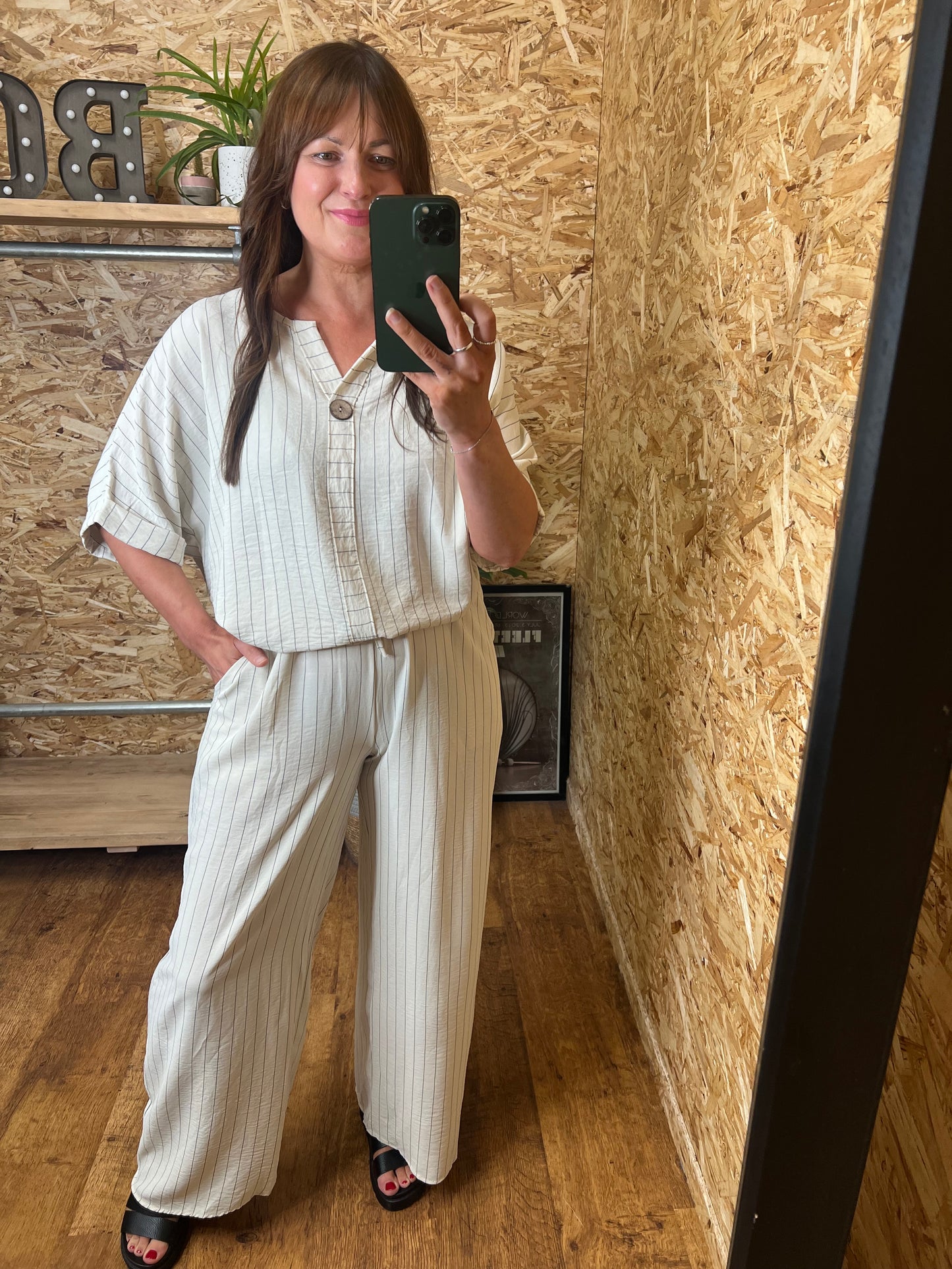 Pinstripe Co Ord Stone