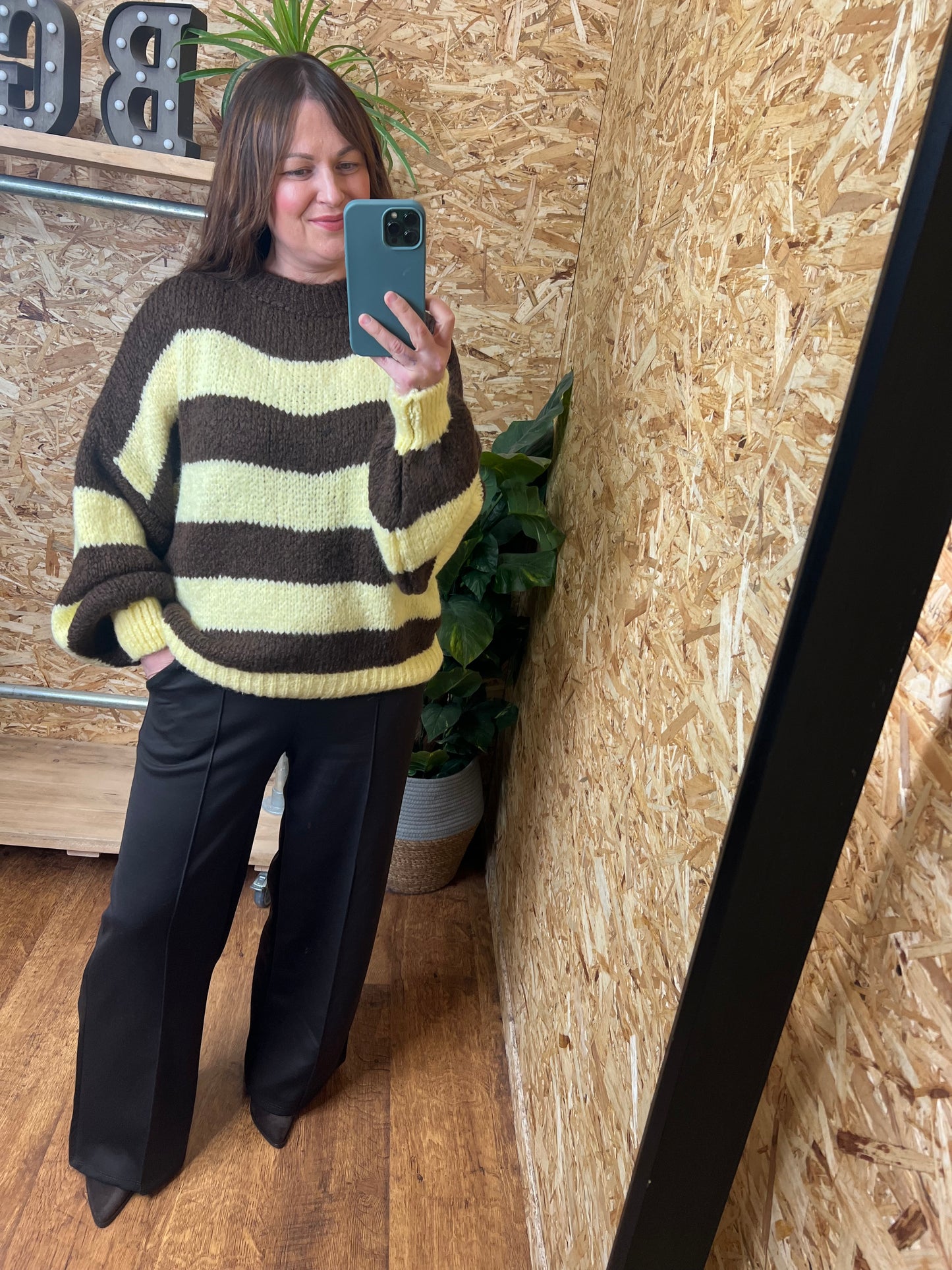 Stripe Balloon Sleeve Knit