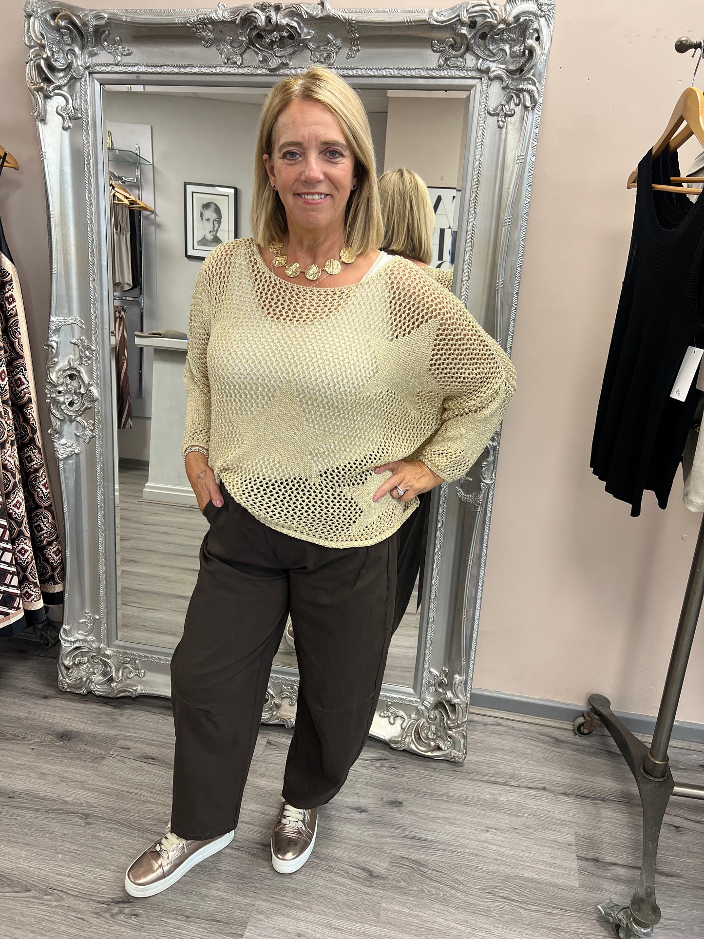 Pre Order*Due 12th Aug Gold Lurex Star Knit