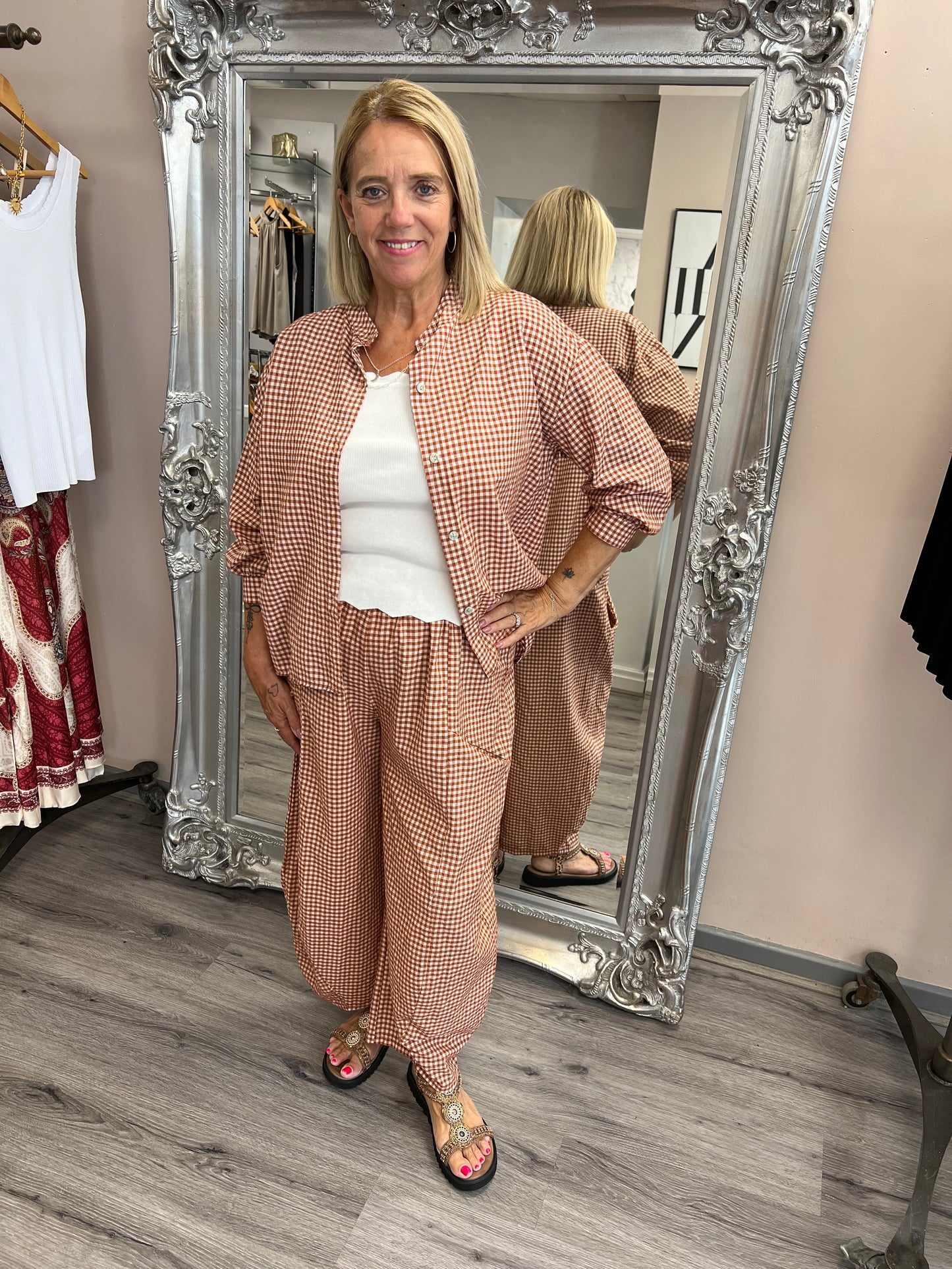 Gingham Barrel Leg Trousers