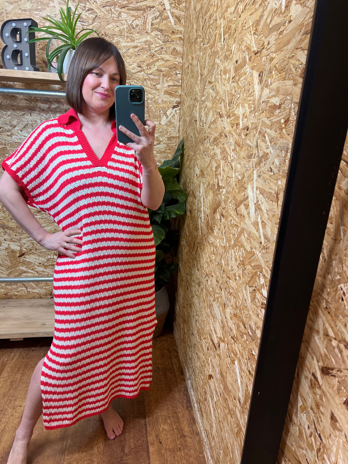 Crochet Stripe Dress - Red/Cream