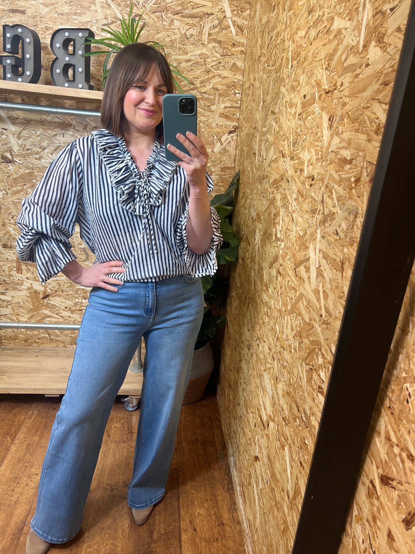 Navy Stripe Ruffle Shirt