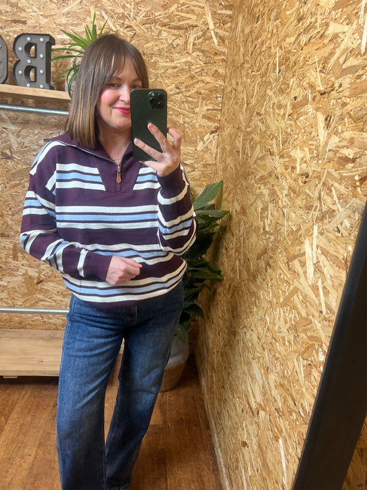 Stripe Half Zip Knit