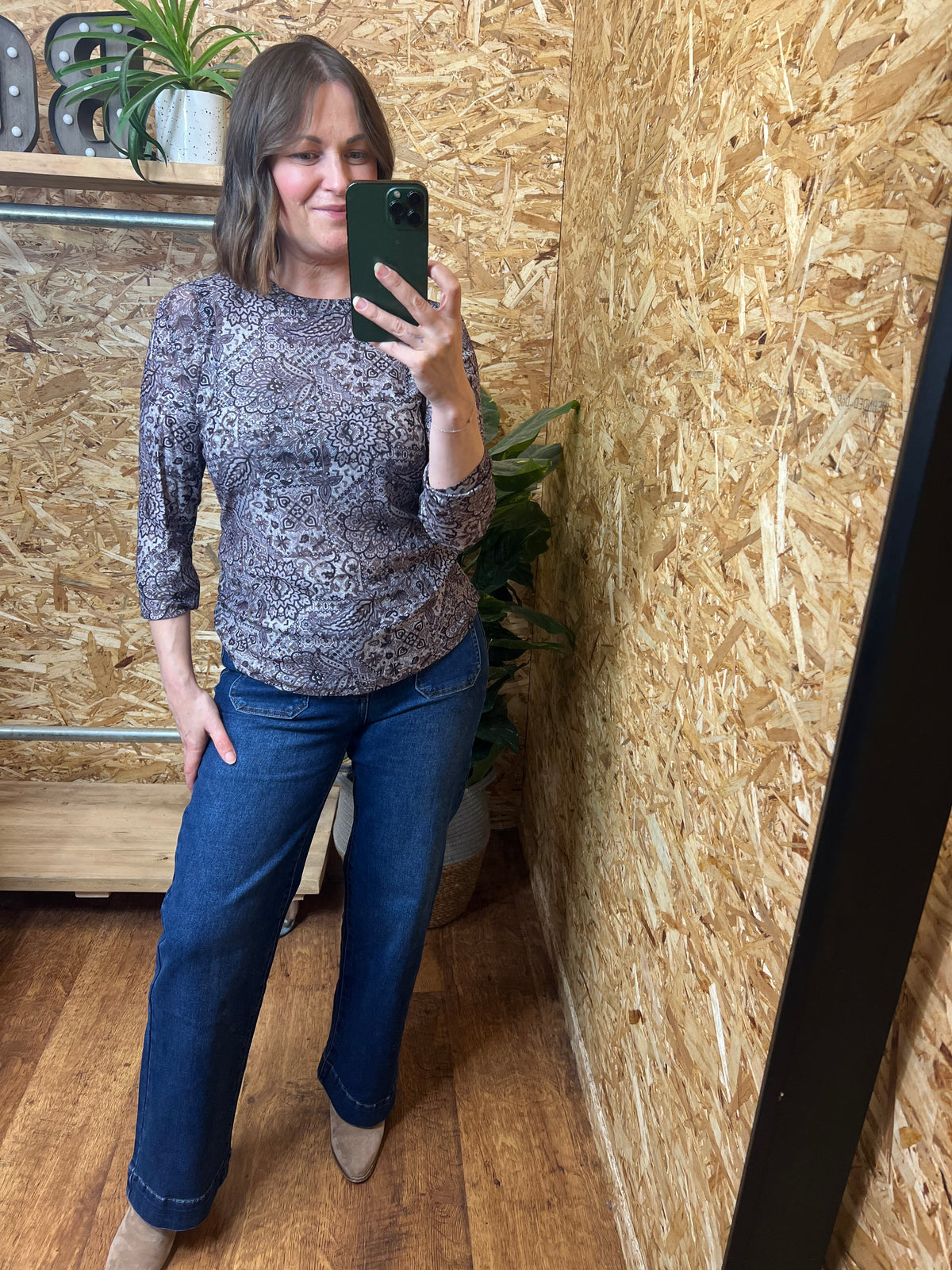 Boho Print Mesh Top