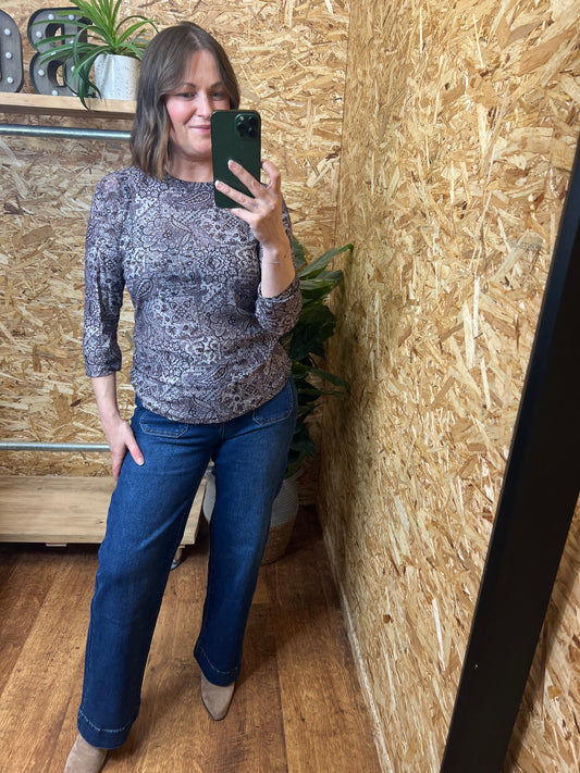 Boho Print Mesh Top