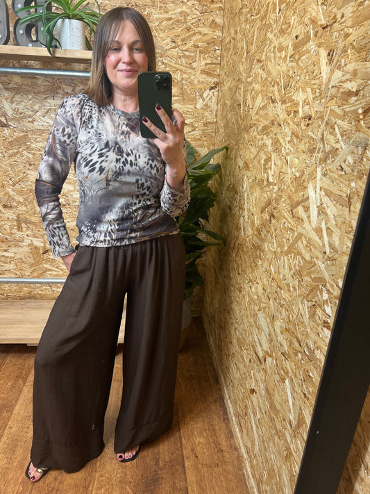 Abstract Animal Print Mesh Top