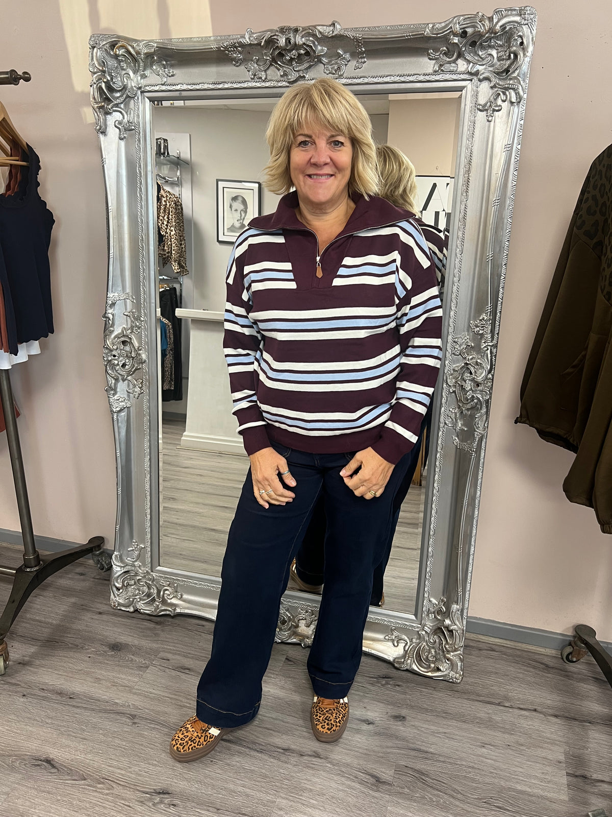 Stripe Half Zip Knit