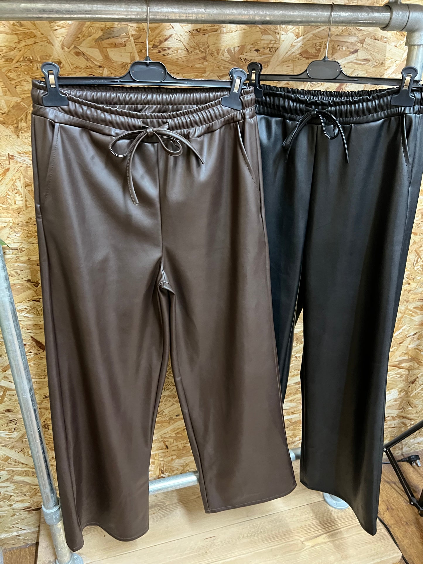 Faux Leather Wide Leg Trousers