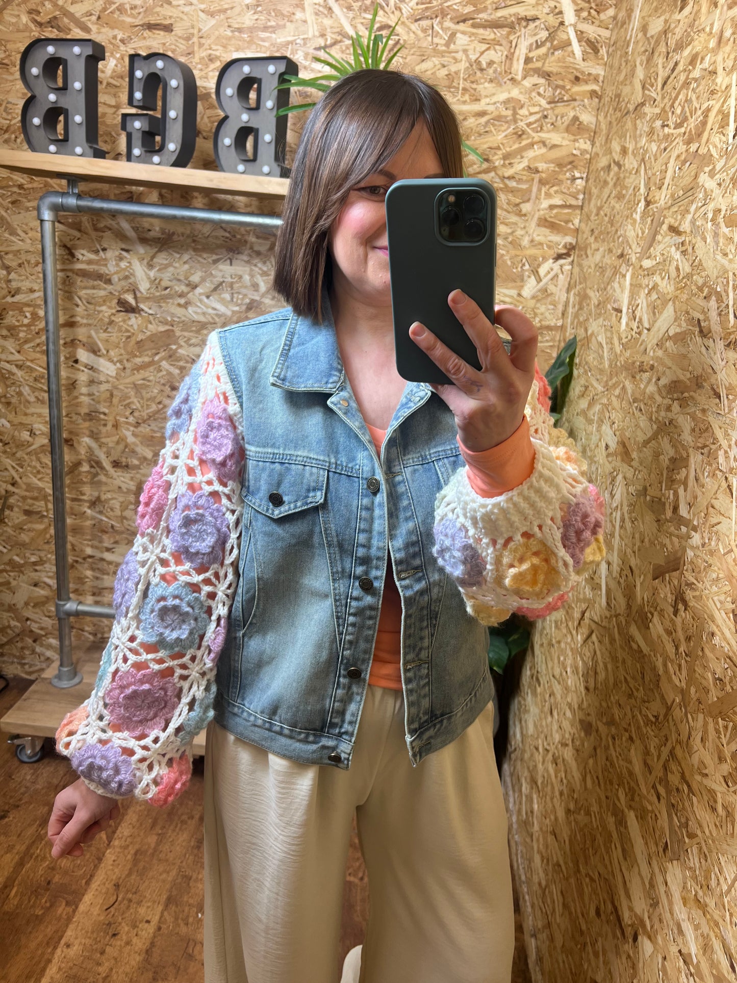 Crochet Sleeve Denim Jacket