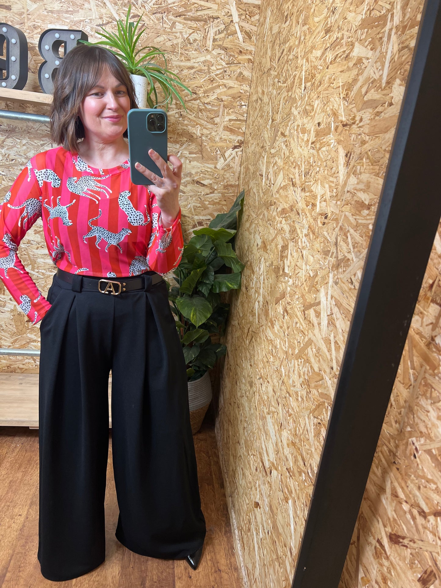 Leopard Stripe Mesh Top