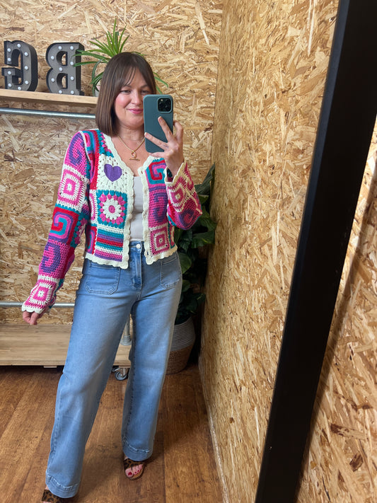 Smiley Heart Crochet Cardigan