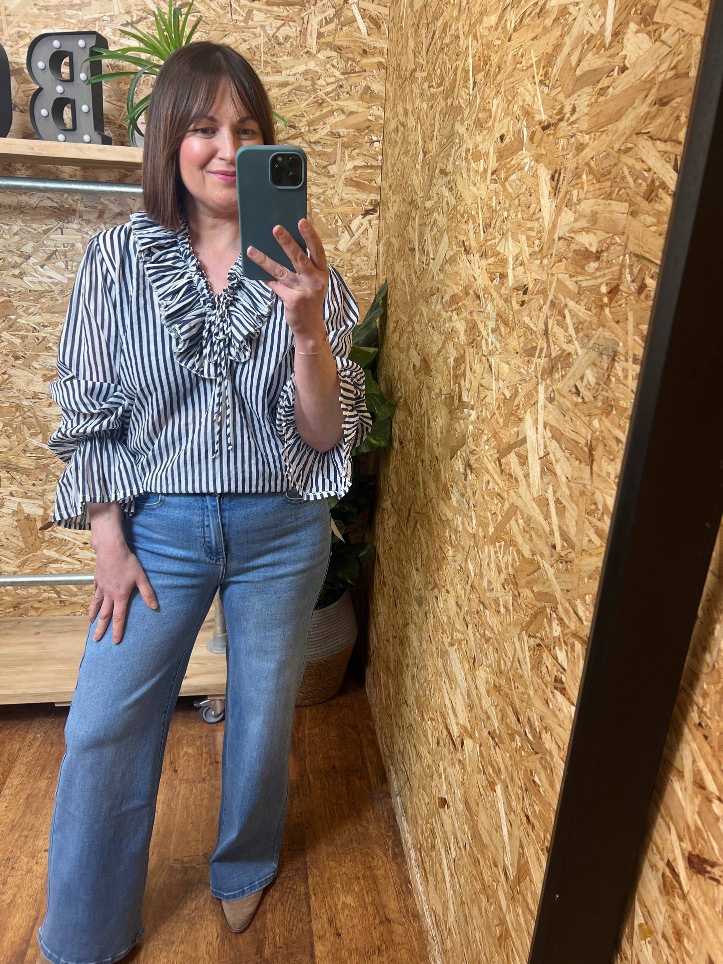 Navy Stripe Ruffle Shirt