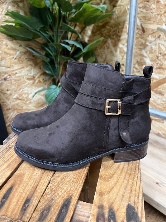 Faux Suede Ankle Boot Brown