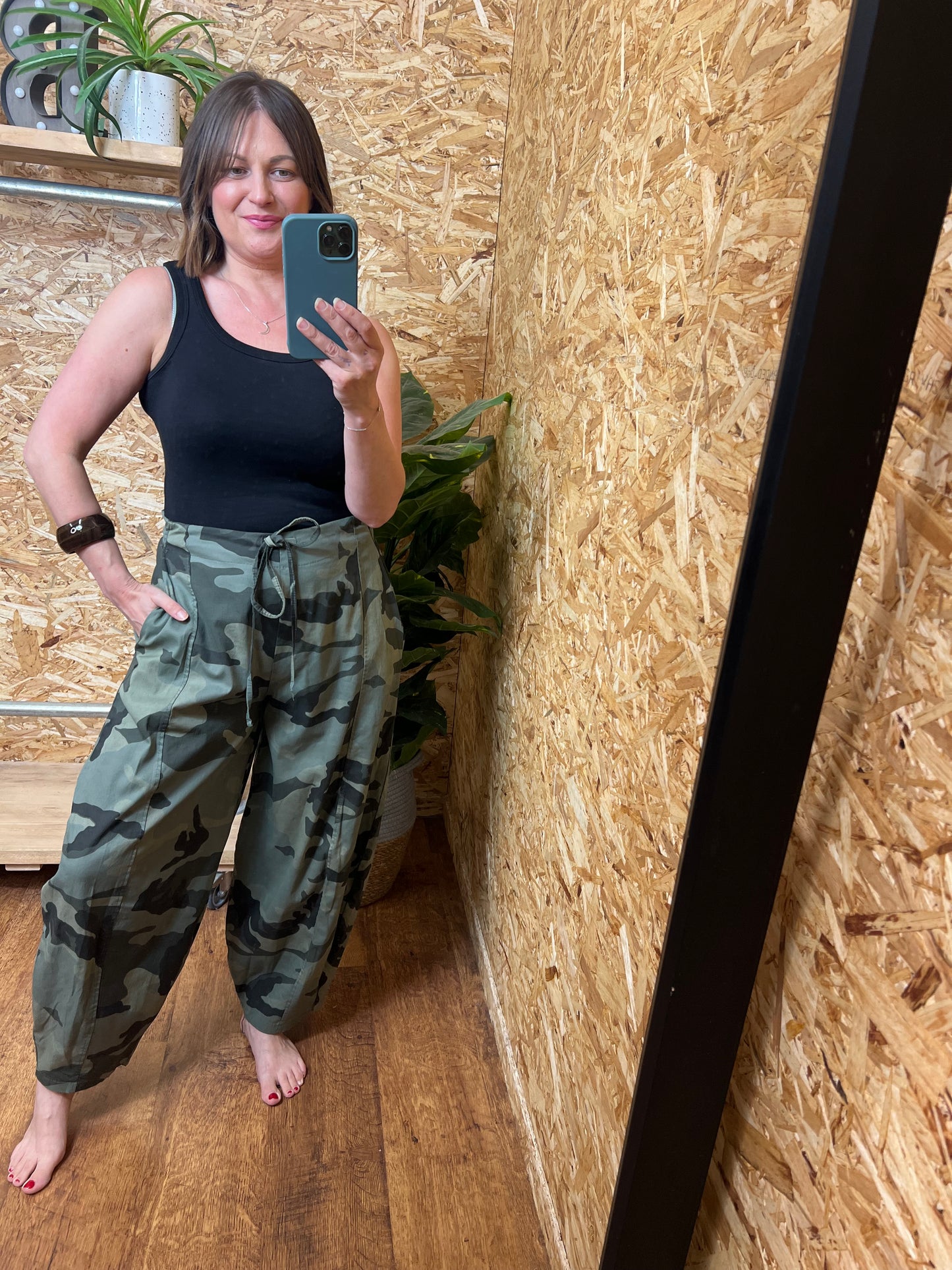 Camo Barrel Leg Trousers