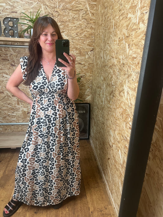 Leopard Frill Sleeve Maxi