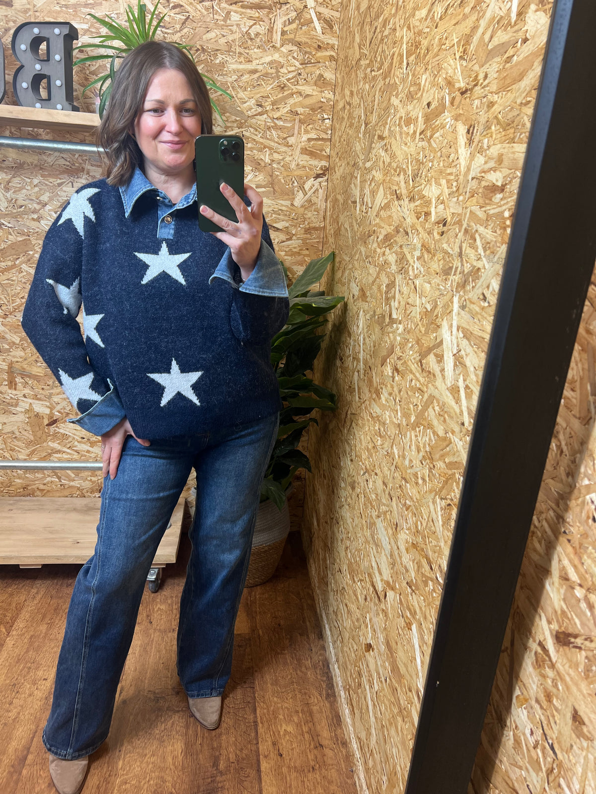Denim Collar Star Sweatshirt