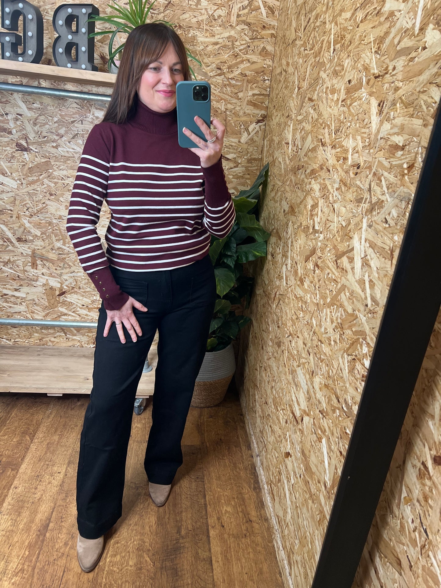 Stripe Gold Button Cuff Knit