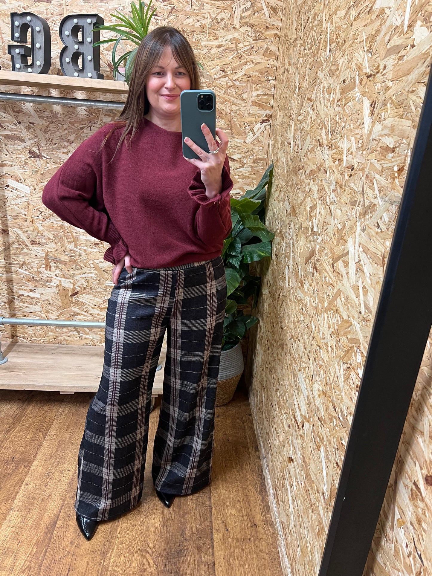 Checked Wide Leg Trousers