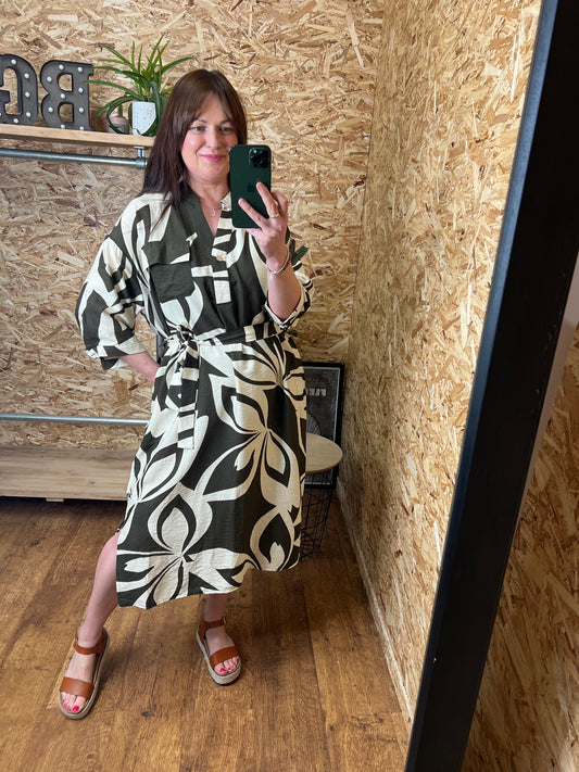 Abstract Floral Tie Dress