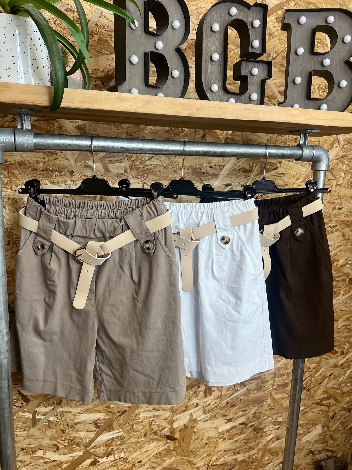 Belted Button Shorts