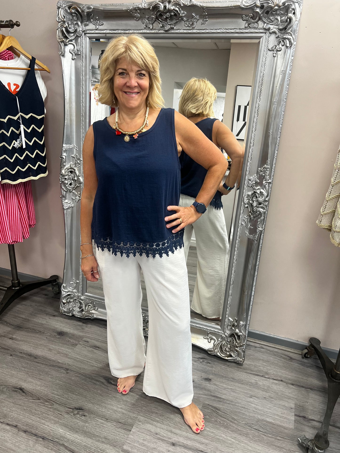 Crochet Trim Sleeveless Top