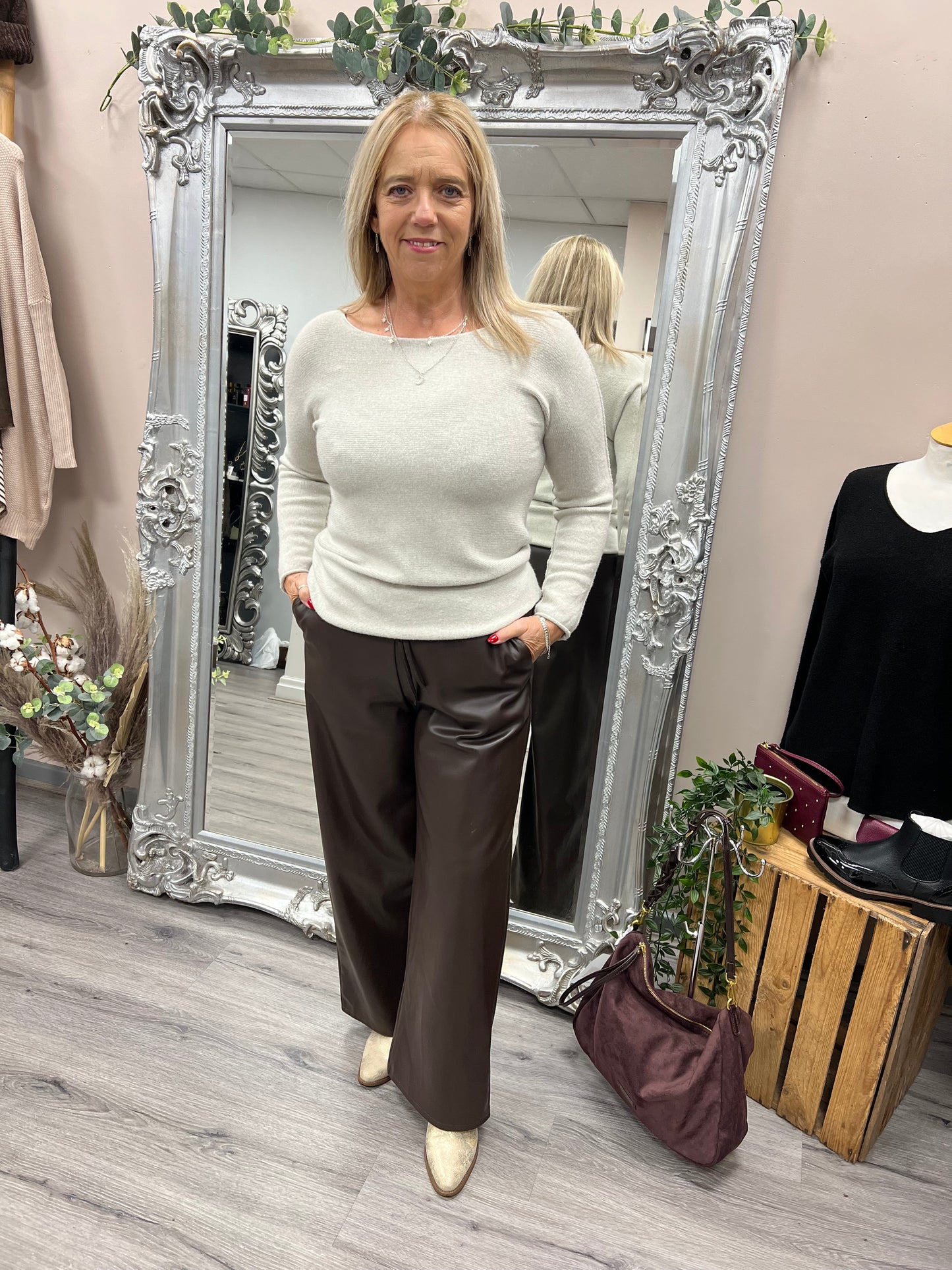 Faux Leather Wide Leg Trousers