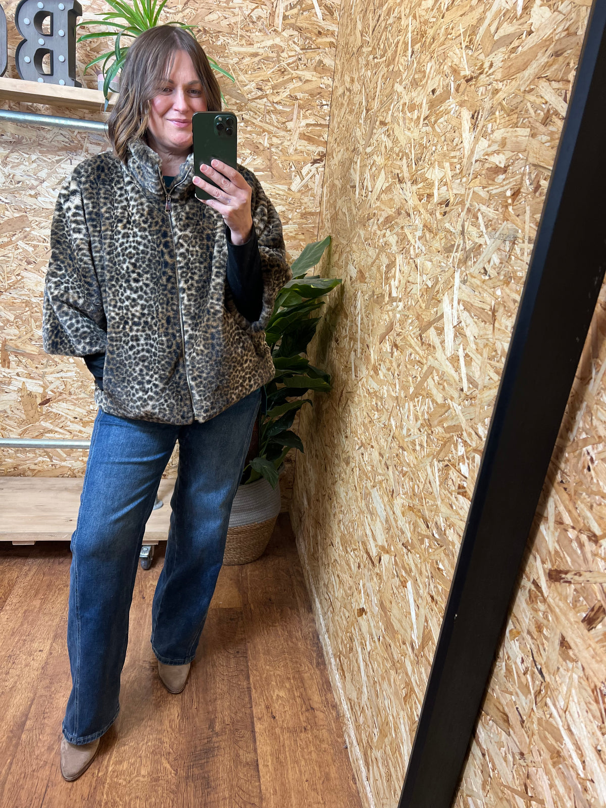 Leopard 3/4 Sleeve Fur Jacket