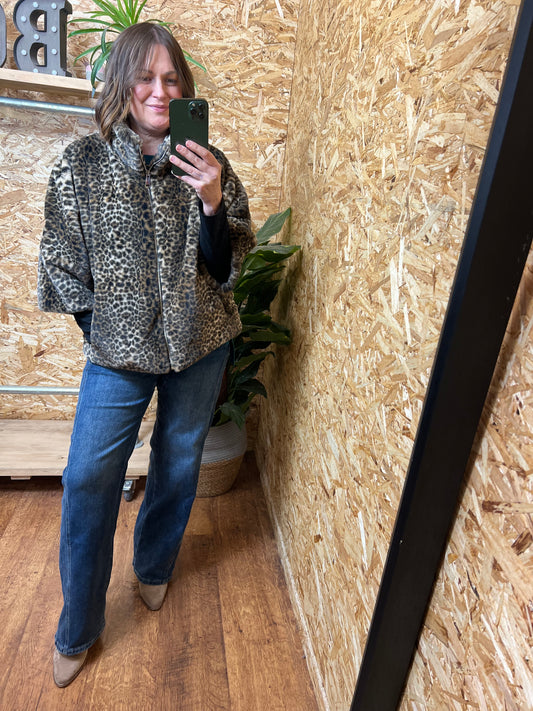 Leopard 3/4 Sleeve Fur Jacket