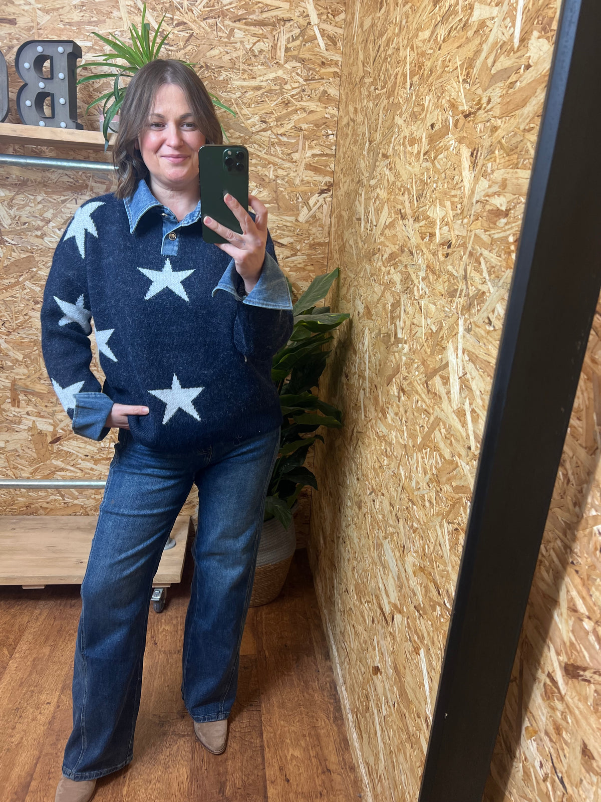 Denim Collar Star Sweatshirt