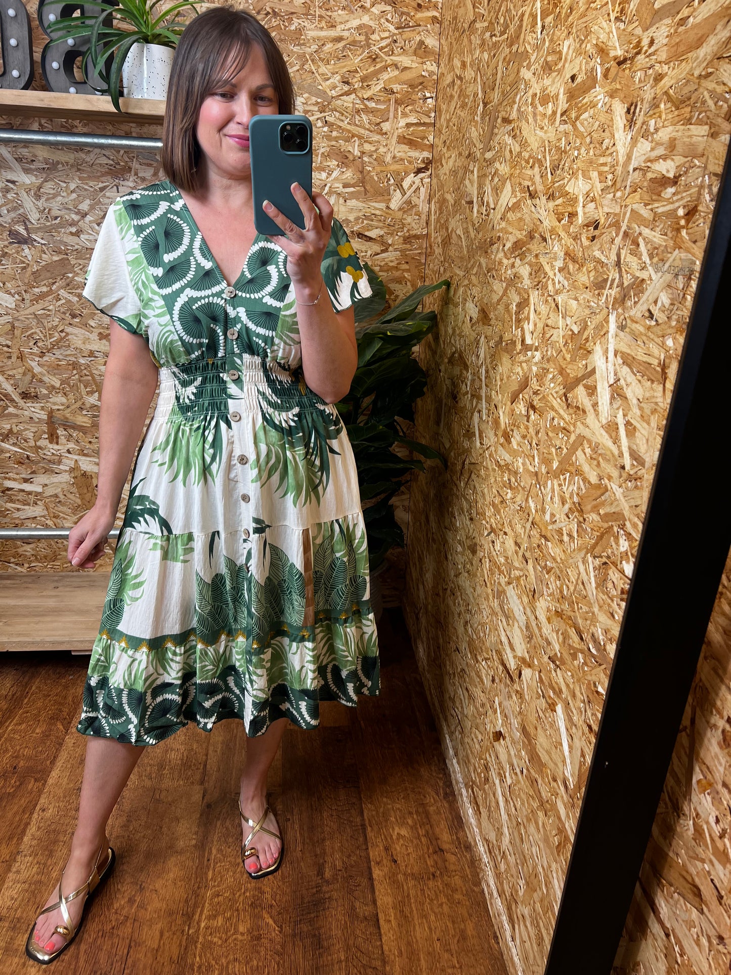Fan Print Midi Dress
