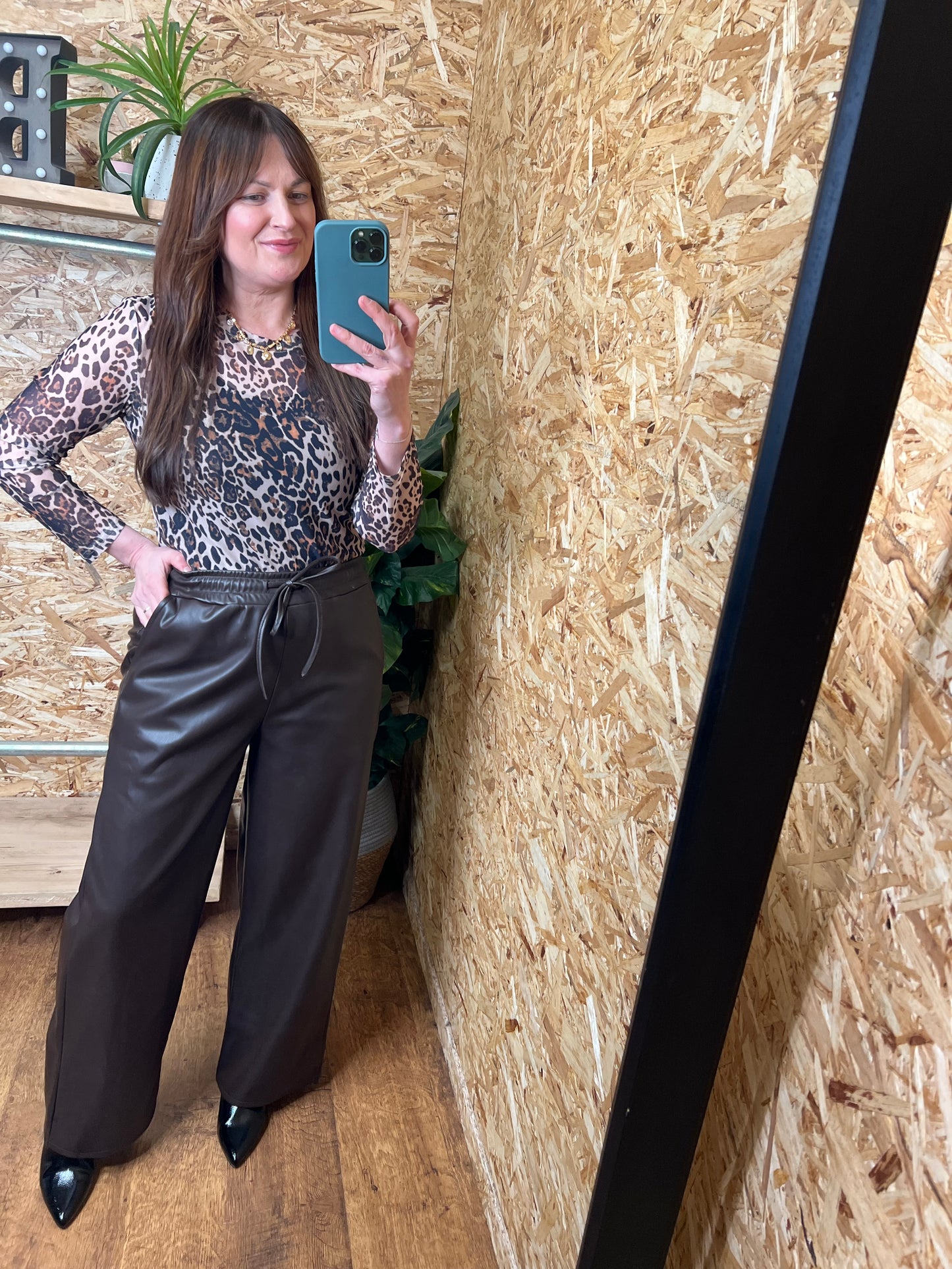 Faux Leather Wide Leg Trousers