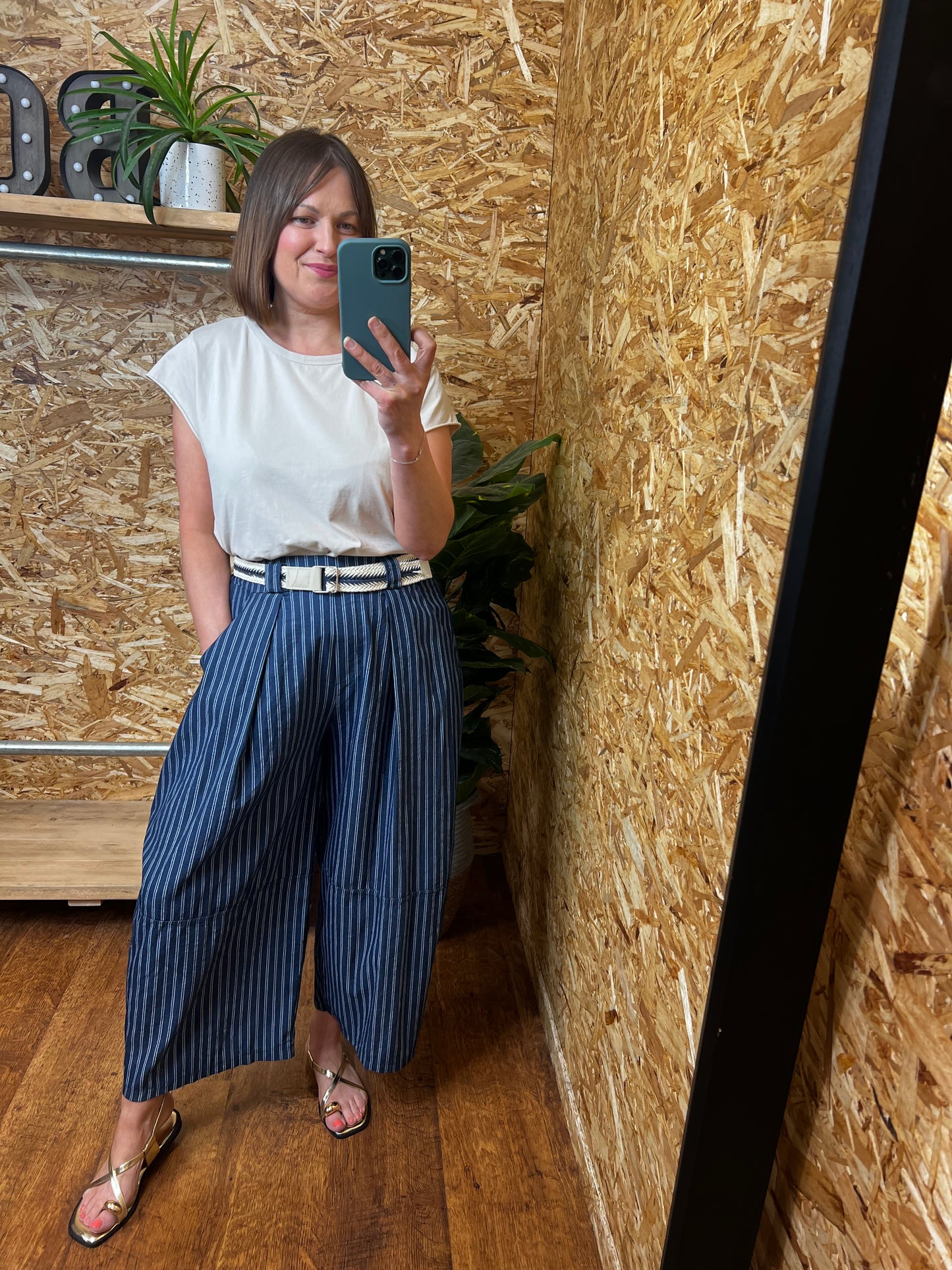 Striped Cotton Barrel Trousers
