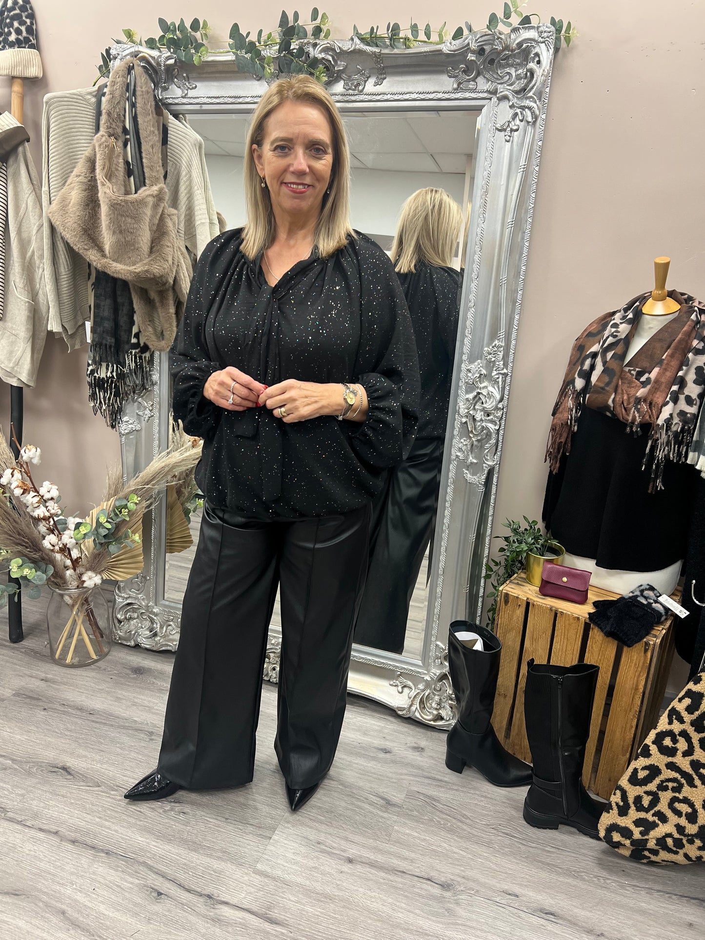 Sparkle Pussy Bow Blouse