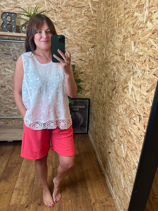 Crochet Trim Top White
