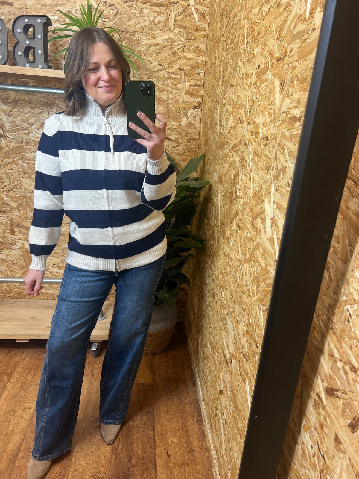 Striped Zip Up Cardigan